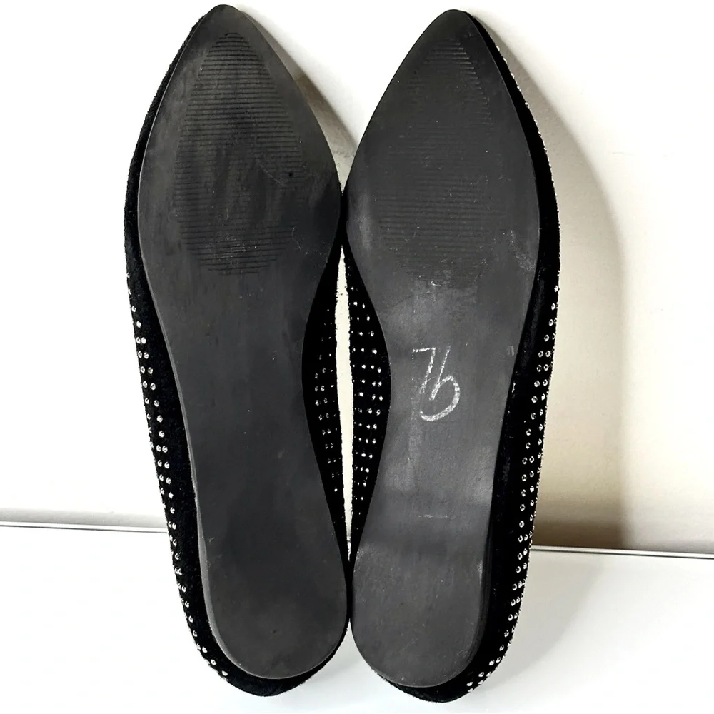 YELLOWBOX Black Suede Leather Pointy Toe Flats Sparkle Studs 7